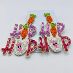 Easter Earrings, Easter Hop Hop Carrots, Seed Bead Easter Earrings